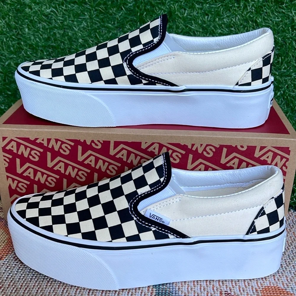 Vans WMNS Classic Slip-On Stackf Checkerboard Black/Classi VN0A7Q5RTYQ Platforms